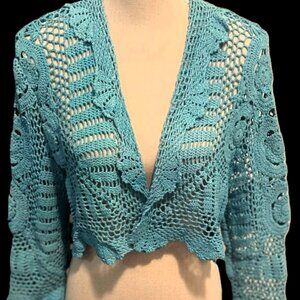 🆕 💕Beautiful Hand-crochet & hand dyed 100% Cotton Shrug in Turquoise